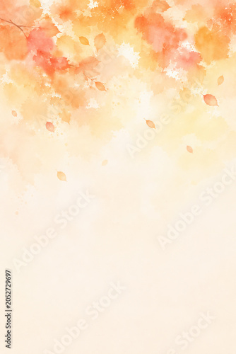 ソメイヨシノの紅葉をイメージした抽象水彩背景　秋の光と温もりを感じる余白デザイン