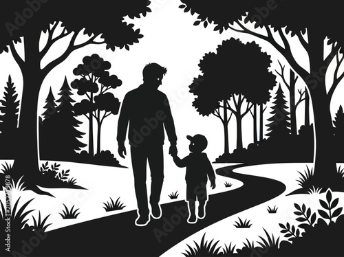 Fotografija Father and son walking hand in hand, a heartwarming silhouette of family bonding