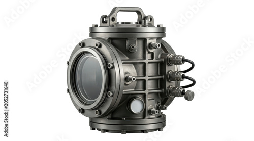 Industrial stainless steel pressure regulator valve with glass gauge, flanged inlet, and metal handle
