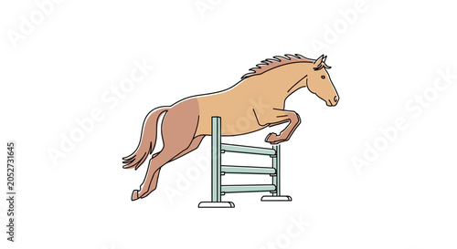 Horse Jumping Over Obstacle Hurdle.