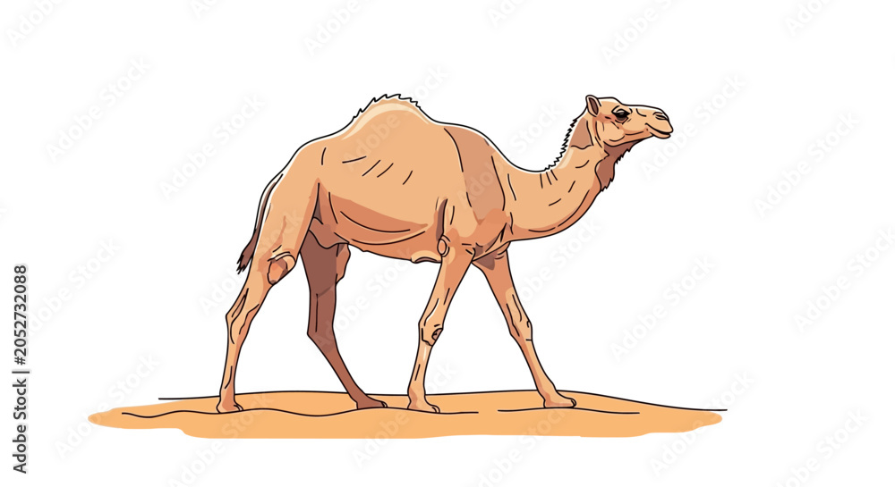 Fotografija Camel walking on sandy ground alone.