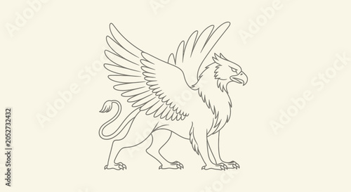 Foto Majestic Griffin Mythical Creature Line Art Illustration.