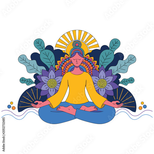 International Yoga Day Meditation Wellness Nature Vector Illustration