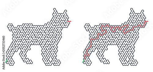 Cartoon lynx outline with winding path