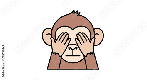 Monkey covering face with hands.