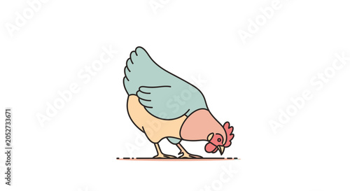 Colorful Cartoon Rooster Pecking Ground.