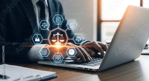 Digital justice scale concept law technology and legal services illustration