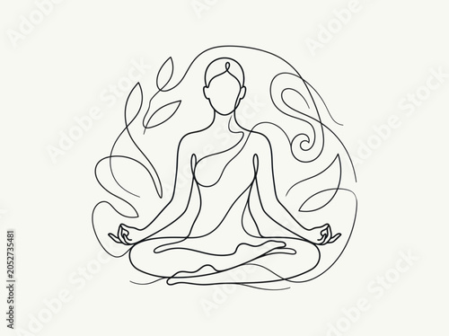 Принти на полотні Minimalist Line Art of Person Meditating in Lotus Pose.