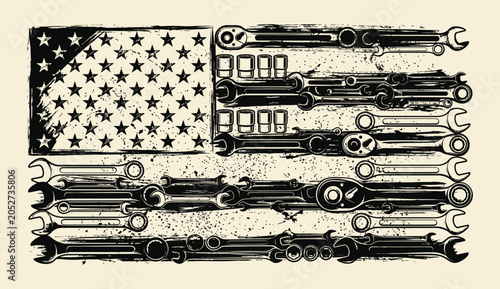 Labor day america vintage american flag constructed from tools celebrating workers and us patriotism