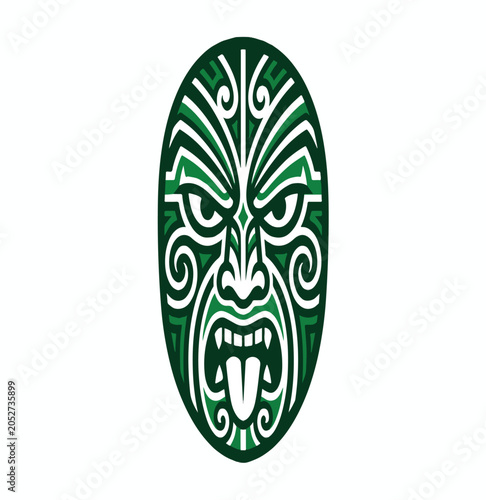 Fotografie Iconic Nigeria flat vector illustration featuring a traditional cultural mask with green accents, clean modern flat design, isolated on a white background