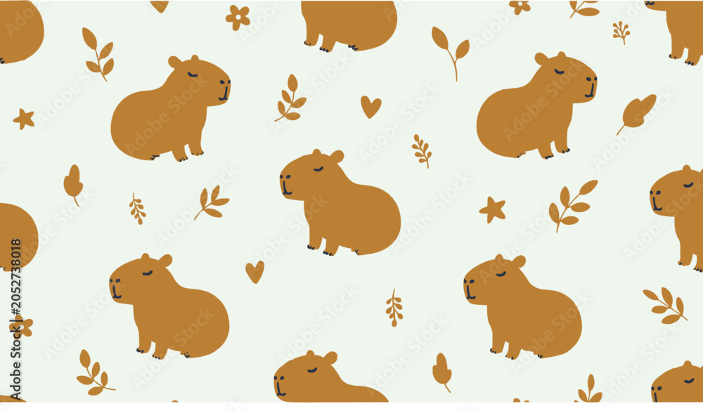 Fototapeta premium Cute Capybara Seamless Pattern Vector for Children's Textiles