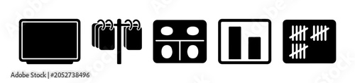 Bild auf Leinwand Set of 5 Black Icons: Screen, Calendar, Domino, Bar Chart, Tally Marks