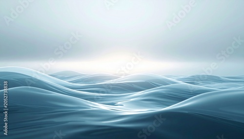 Serene blue ocean waves under a bright, diffused sunlight, creating a calming and ethereal landscape
