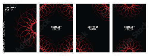 Futuristic Red Spiral Poster Collection — Abstract Geometric Circle Designs Vector Set