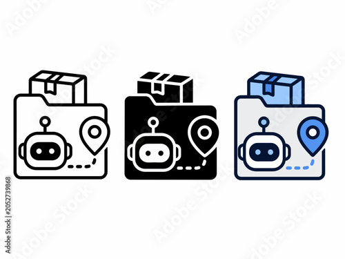 Robotic delivery icons: geolocation and package tracking symbols