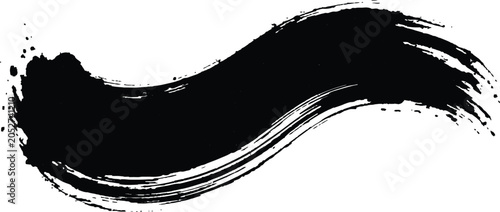 Wavy black ink brush stroke abstract grunge paint swoop dynamic texture vector illustration.