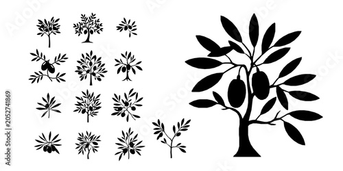 Canvastavla Olive Grove Mediterranean Tree Farm Icon Minimal Black Flat Vector Modern UI Des