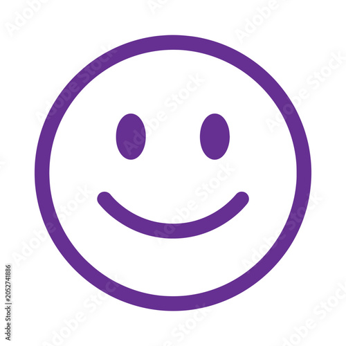 Purple line of a simple smiling face, isolated on a white background, flat for social media or feedback