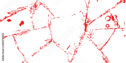 Obraz na płótnie Red abstract shattered texture with grunge paint splatters and cracked lines white background graphic vector illustration