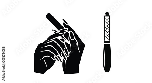 Foto Hand holding nail file and separate file black silhouette fingers