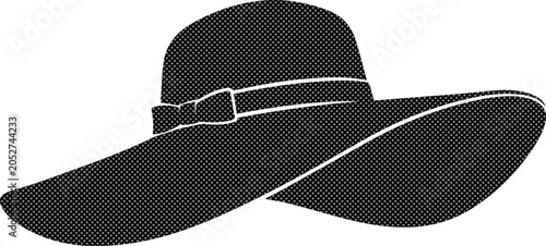 Konstfotografi Elegant black sun hat vector, wide-brimmed floppy hat with ribbon bow, fashionab