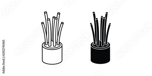 Bundled Fiber Optic Strands in Protective Casing Isolated on White Clean Background