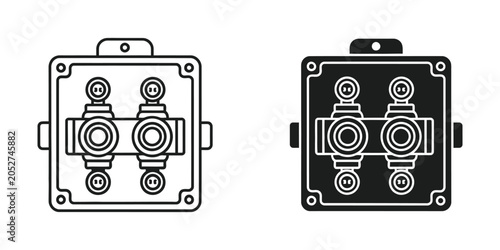 Electrical junction box with two double outlets in outline and filled styles for industrial applications