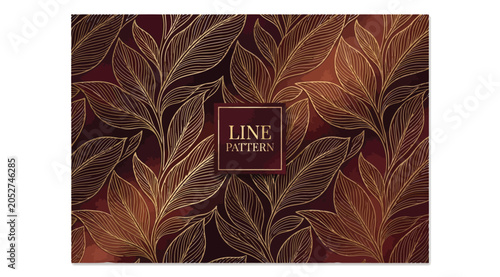 Bild auf Leinwand Luxury seamless pattern with golden leaves on a dark burgundy background, elegan