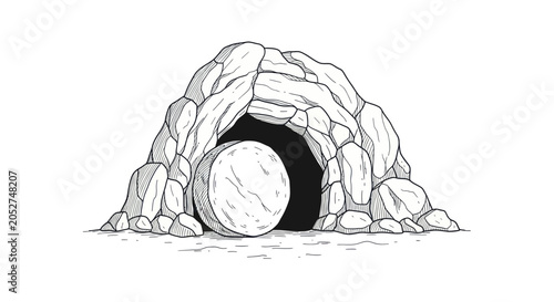 Foto Empty tomb with rolled away stone, symbolizing resurrection.