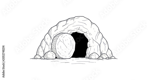 Photos Empty Tomb with Stone Rolled Away Illustration.