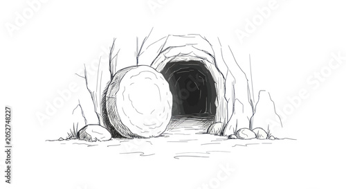 Foto Empty Tomb with Rolling Stone Illustration.