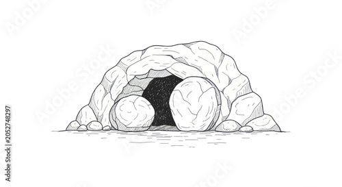 Schilderij op canvas Empty tomb with stone rolled away illustration.