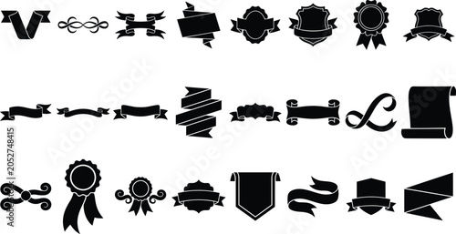 black ribbon vector set  illustration and art 
