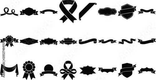 unique black ribbon vector set art and illustration