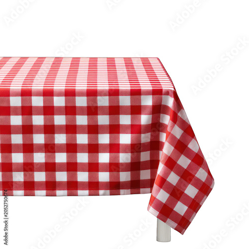 A red and white checkered tablecloth Isolated transparent on white background