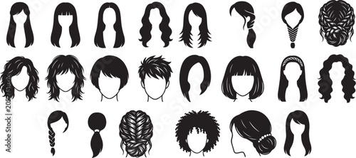 Set of woman hairstyle avatar profile collection icon on a white background