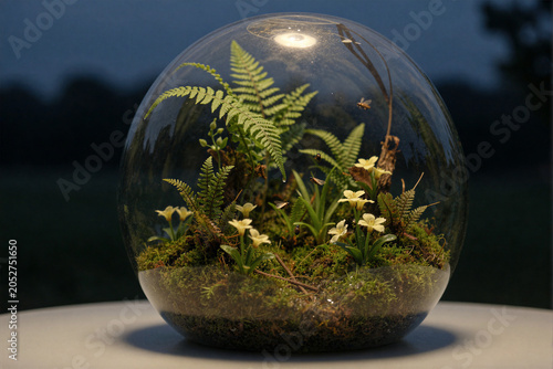 Beautiful Terrarium with Ferns and Flowers