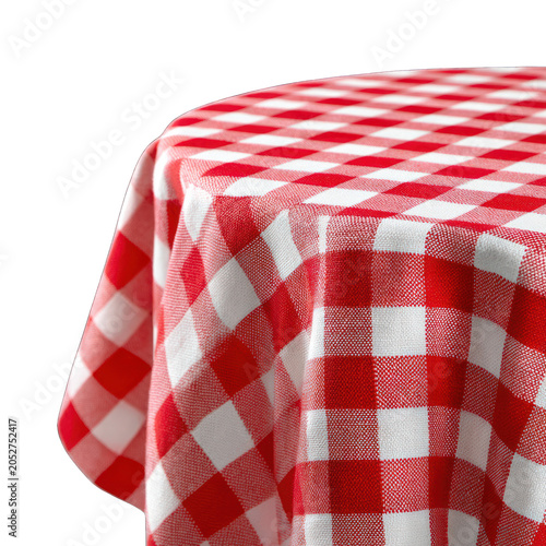 A red and white checkered tablecloth Isolated transparent on white background