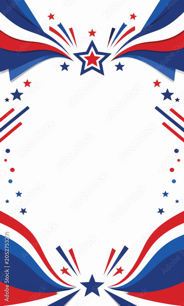 Obraz premium USA Patriotic Banner Background with American Flag Colors and Star Frame Border
