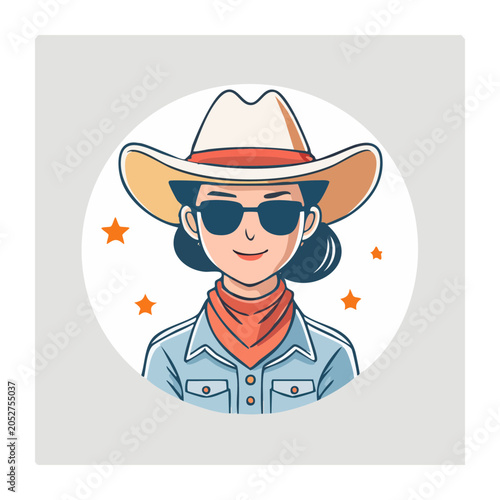 Cartoon Cowgirl with Hat and Sunglasses