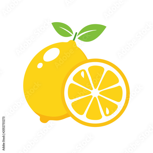 Flat design illustration of a lemon with a slice