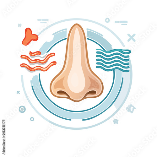 Nose illustration with health symbols