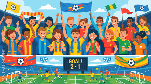 Foto Soccer Fans Celebrate Stadium Goal.