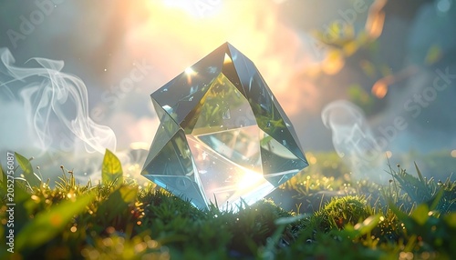 Crystal Geometric Forms in Luminous Mist