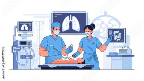 Obraz na płótnie Surgical Precision: A medical team performs a delicate operation, guided by advanced technology and diagnostic imaging, showcasing expertise and care