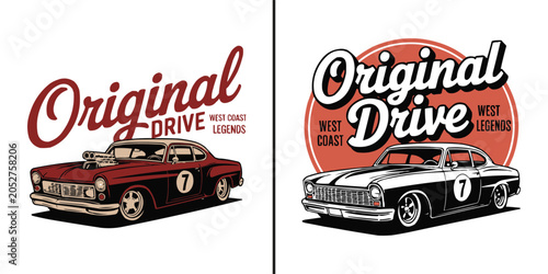 Retro vintage style vector illustration featuring a classic muscle car design