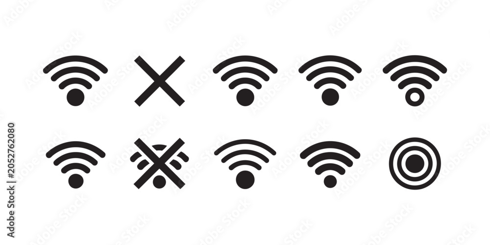 Behang Wireless WiFi Connection Icon Set Vector Illustration with Network Signal Streng