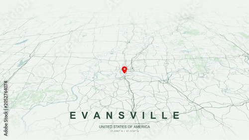 Schilderij op canvas Modern minimalist vector map of Evansville, Indiana, USA