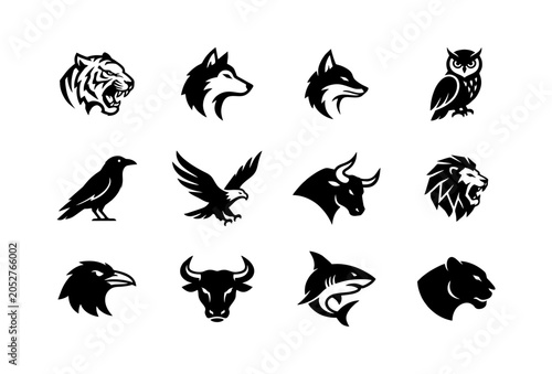 Set of animal head icons, vector illustration