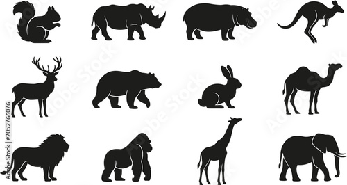 Photography Wild safari and forest animals black silhouette set collection vector illustrati